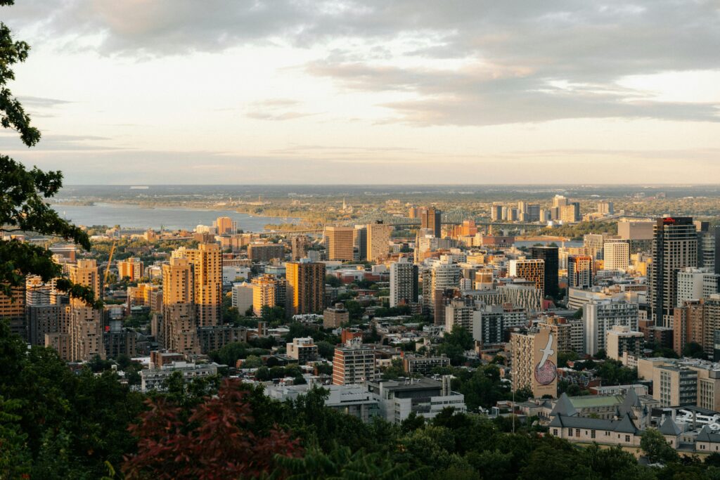 Stunning Aerial View of Montréal at Sunset